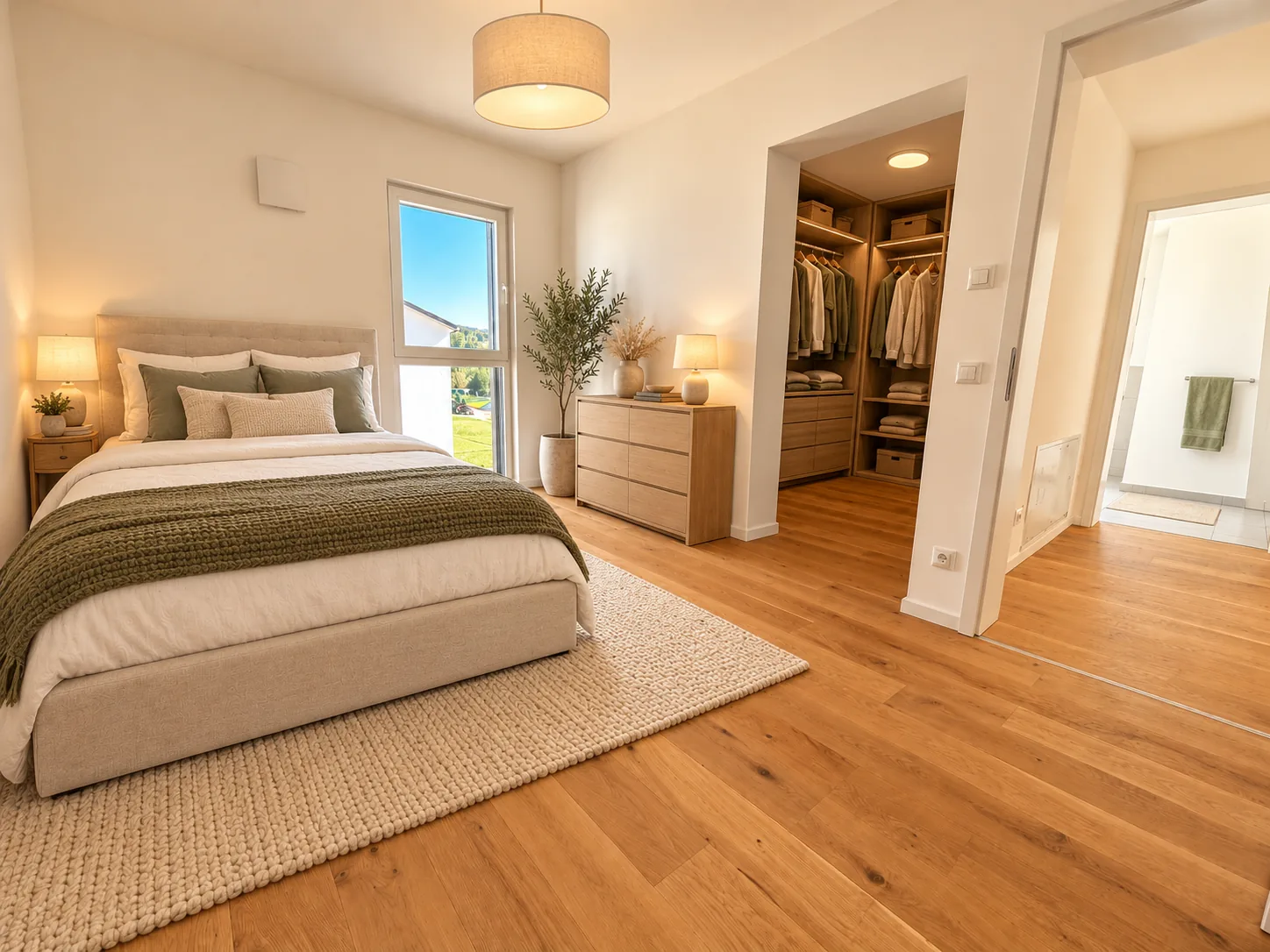 Haus Nr. 4 – Schlafzimmer, Einrichtungsbeispiel, KI-modifiziert